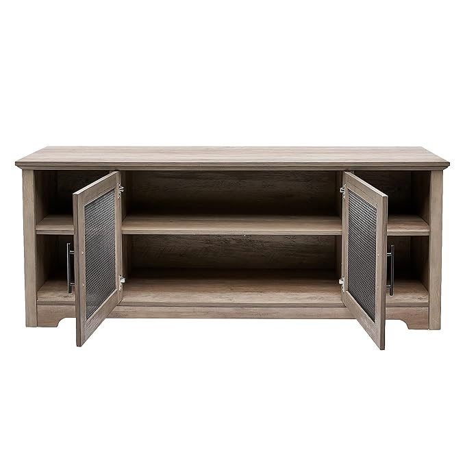 ROCKPOINT Oxford Modern Double Mesh Door Console for TVs up to 65 Inches, 58 Inch, Grey Wash - LeafyLoom