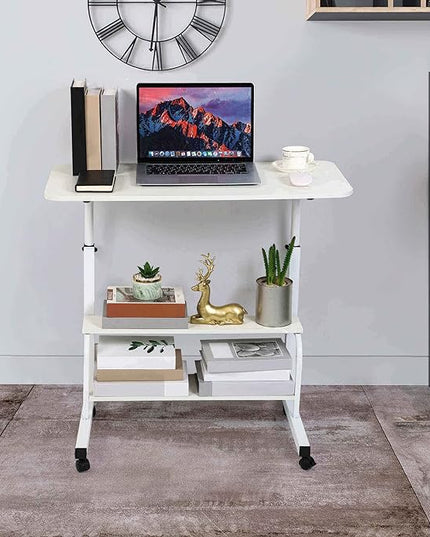 Adjustable White Home Office Desk with Storage and Detachable Wheels - 15.7 x 31.5 Inch - LeafyLoom