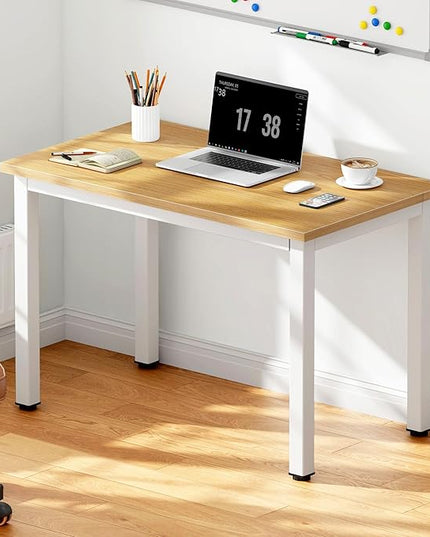 DlandHome 31.5 inches Small Computer Desk for Home Office Activity Table Writing Table for Small Spaces Study Table Student Laptop Desk Teak and White DND-AC3TW-8040 - LeafyLoom