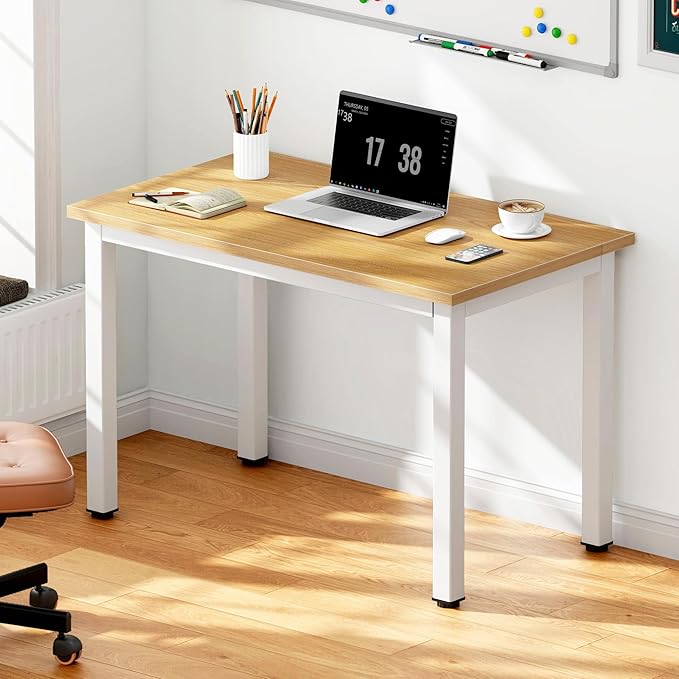 DlandHome 31.5 inches Small Computer Desk for Home Office Activity Table Writing Table for Small Spaces Study Table Student Laptop Desk Teak and White DND-AC3TW-8040 - LeafyLoom