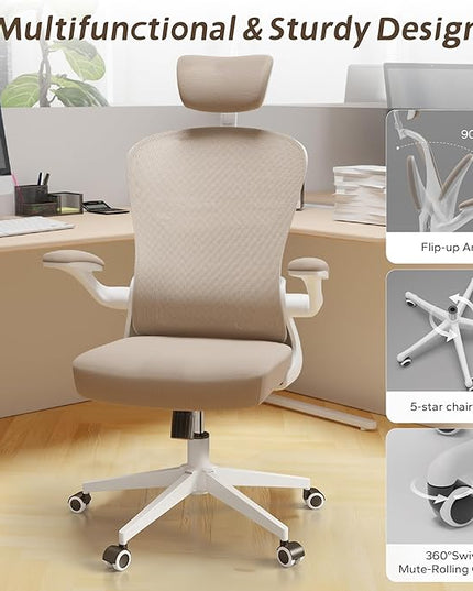 Home Desk Chair Ergonomic Chair with Headrest Study Chair Computer Chair Desk Chair Adjustable Headrest Lumbar Support Office Chair Heavy Duty Office Chair - LeafyLoom
