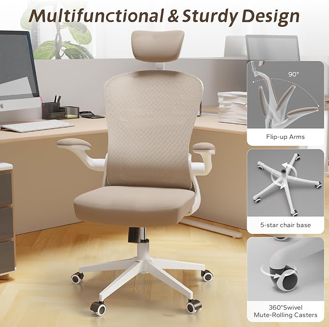 Home Desk Chair Ergonomic Chair with Headrest Study Chair Computer Chair Desk Chair Adjustable Headrest Lumbar Support Office Chair Heavy Duty Office Chair - LeafyLoom