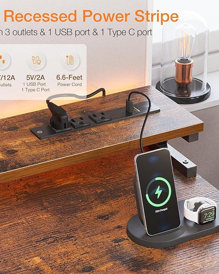 ODK Computer Desk with Drawers & Power Outlet, 63 Inch Office Desk with Keyboard Tray & Storage Shelves & PC Stand, Large Office Table Work Desk with Monitor Stand, Rustic Brown - LeafyLoom