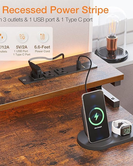 ODK Computer Desk with Drawers & Power Outlet, 55 Inch Office Desk with Keyboard Tray & Storage Shelves & PC Stand, Office Table Work Desk with Monitor Stand, Rustic Brown - LeafyLoom