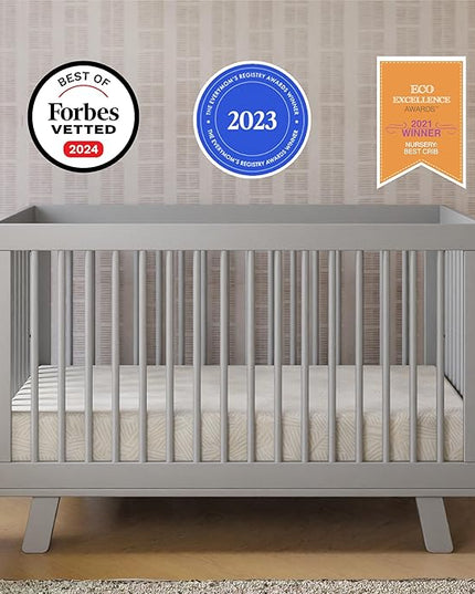 Babyletto Hudson 3-in-1 Convertible Crib with Toddler Bed Conversion Kit in Grey, Greenguard Gold Certified - LeafyLoom
