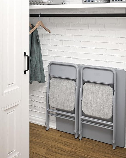 COSCO Premium 5-Piece Dining Set, with 34" Vinyl Top Card Table and 4 Fabric Padded Seat & Back Folding Chairs, Gray - LeafyLoom