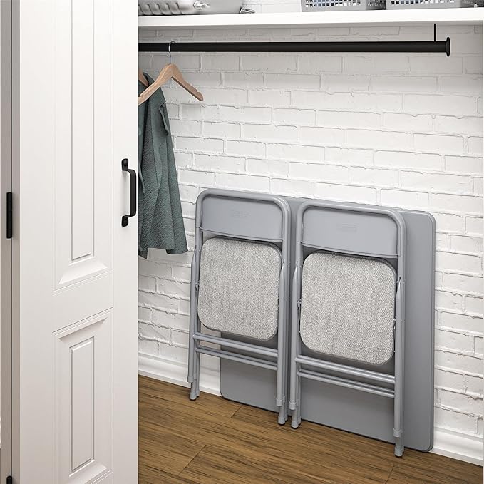 COSCO Premium 5-Piece Dining Set, with 34" Vinyl Top Card Table and 4 Fabric Padded Seat & Back Folding Chairs, Gray - LeafyLoom