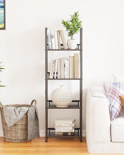 Bookshelf Vertical Storage Freestanding Storage Stand for Living Room, Bedroom, Kitchen, Rust Resistance, Easy Assemblyl Free CombinationMulti-Functional Organizer (4 Tiers, Black) - LeafyLoom