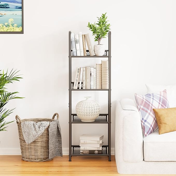 Bookshelf Vertical Storage Freestanding Storage Stand for Living Room, Bedroom, Kitchen, Rust Resistance, Easy Assemblyl Free CombinationMulti-Functional Organizer (4 Tiers, Black) - LeafyLoom