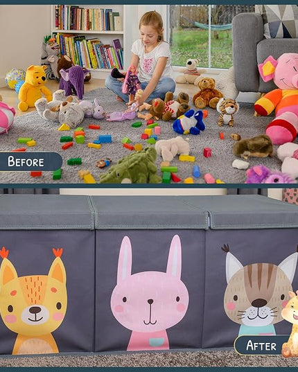 Extra Large Toy Storage Organizer with Lid - Sturdy, Collapsible Toy Chest Storage Box with Cute Design - Toys Bin with Dividers for Kids, Boys, Girls, Nursery, Bedroom, Play room 37"x16"x14" - LeafyLoom