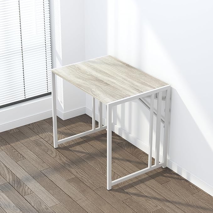Small Folding Desk 32 inch, No Assembly Required Small Office Desk, Writing Gaming Computer Camping Desk, Beige - LeafyLoom