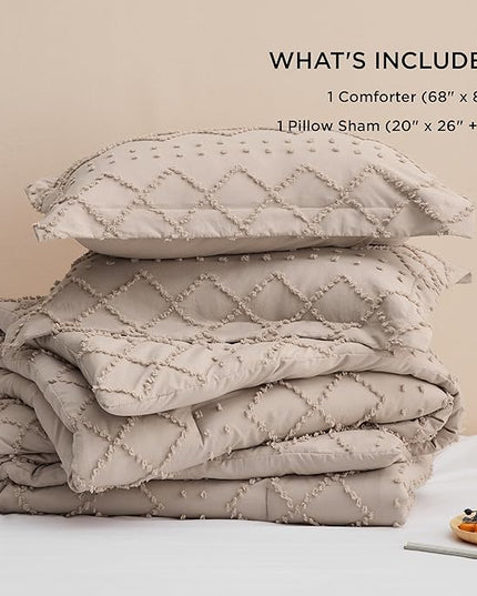 Bedsure Twin/Twin XL Comforter Set - Warm Tan Boho Twin Extra Long Comforter Set for College, Shabby Chic Dorm Bedding Set, 2 Pieces Modern Farmhouse Bed Set, includes 1 Pillow Sham - LeafyLoom