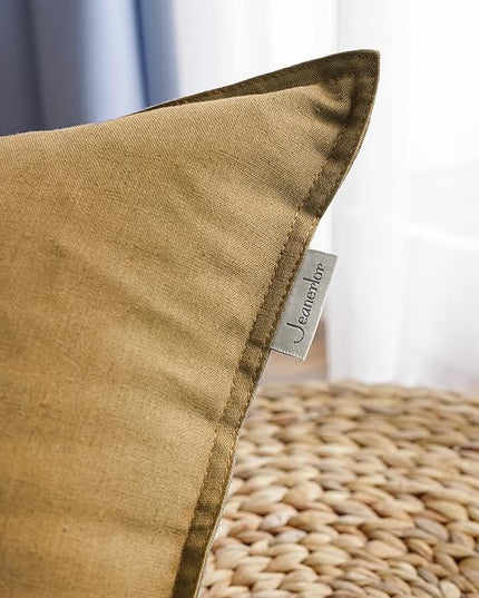 Jeanerlor Pack of 2 24 x 24 Inch Cotton Linen Soft Soild Decorative Square Throw Pillow Covers Green Cushion Case Set for Bedroom/Sofa/Car 60 x 60 cm,Earth Yellow - LeafyLoom