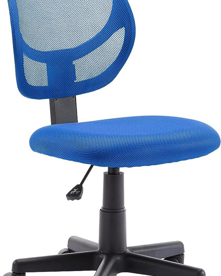 Amazon Basics Office Computer Task Desk Chair, Low-Back, Pneumatic Seat, Breathable Mesh, Adjustable, 21.25"D x 22.5"W x 38"H, Swivel, 270 Pound Capacity, Blue Nylon - LeafyLoom