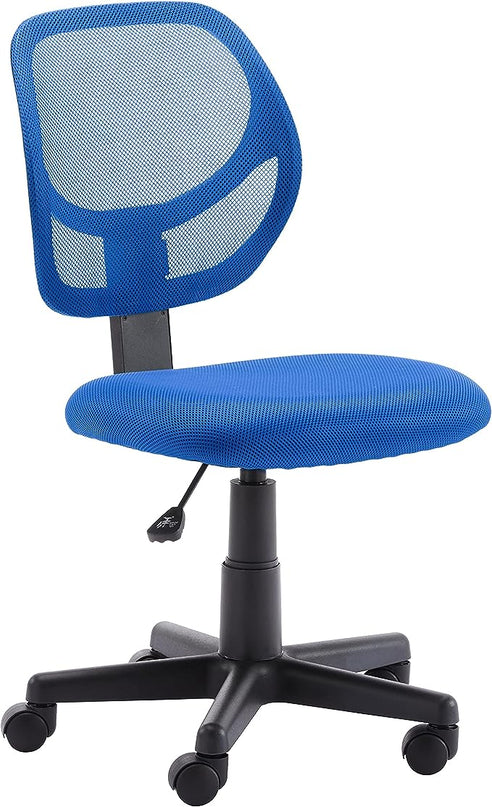 Amazon Basics Office Computer Task Desk Chair, Low-Back, Pneumatic Seat, Breathable Mesh, Adjustable, 21.25"D x 22.5"W x 38"H, Swivel, 270 Pound Capacity, Blue Nylon - LeafyLoom
