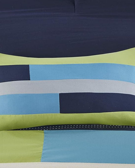 Mi Zone Cozy Comforter Set Geometric Stripes Vibrant Color Design All Season Bedding Matching Shams, Decorative Pillow, Twin/Twin XL, Pipeline Navy, 3 Piece - LeafyLoom