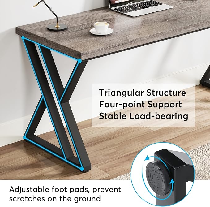 55 Inch Large Simple Industrial Computer Desk Study Writing Table Home Office Workstation,Grey - LeafyLoom