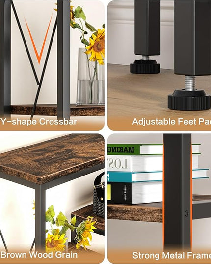 Shintenchi 5 Tiers Corner Bookshelf, 70.86" Tall L-Shaped Bookcase, Large Corner Etagere Bookcase, Corner Shelf Display Storage Rack with Metal Frame for Living Room Home Office, Rustic Brown - LeafyLoom