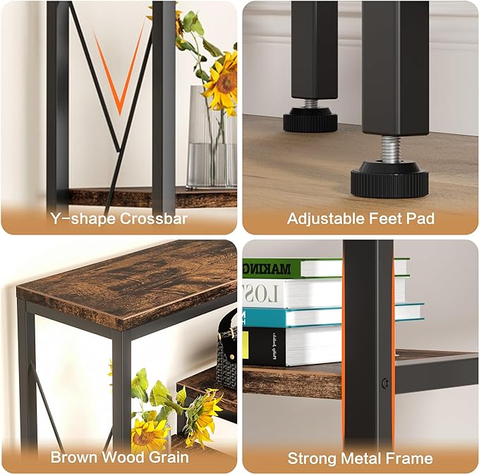 Shintenchi 5 Tiers Corner Bookshelf, 70.86" Tall L-Shaped Bookcase, Large Corner Etagere Bookcase, Corner Shelf Display Storage Rack with Metal Frame for Living Room Home Office, Rustic Brown - LeafyLoom