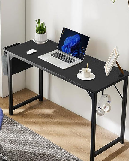 STATESVILLE 32 inch Small Computer Desk Writing Study Work Office Table Modern Simple with Storage Bag and Hook for Home Bedroom, Black - LeafyLoom