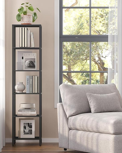 TUTOTAK Bookshelf, 6-Tier Tall Book Shelf, Narrow Bookcase for Small Space, DIY Stackable Bookshelf, for Living Room, Office, Study, Entryway, Industrial, Black BS01BK006 - LeafyLoom