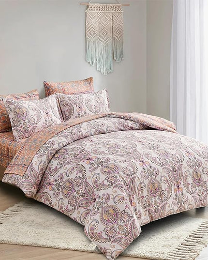 Yiran 7 Pieces Paisley Comforter Set Bed in a Bag Boho Floral Comforter Soft Microfiber Paisley Bedding Set Queen Size 90"×90"(1 Comforter,2 Pillowcases,2 Pillow Shams,1 Flat Sheet,1 Fitted Sheet) - LeafyLoom