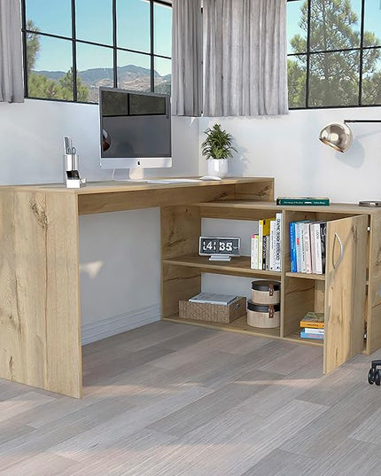 NicBex Kimberly-DW-00204-LWJ Home Office Desks, 59.64"x45.86"x30.11", Light Oak - LeafyLoom