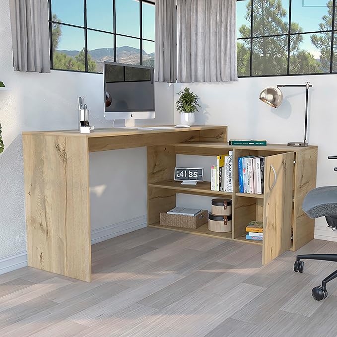 NicBex Kimberly-DW-00204-LWJ Home Office Desks, 59.64"x45.86"x30.11", Light Oak - LeafyLoom