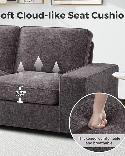 EASELAND Sofa Couch, 88" Chenille Loveseat for Living Room, 3 Seat Lounge Sofa for Bedroom with Removable Back and Seat Cushions, Modern Deep Comfy Couch with Solid Wood Legs and Armrest (Dark Grey) - LeafyLoom