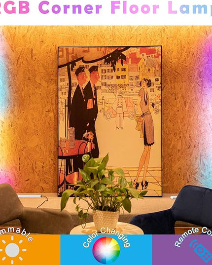 TACAHE Corner Floor Lamp - RGB Color Changing Mood Lighting, Dimmable LED Modern Floor Lamp with Remote, 56" Metal Standing Lamp for Living Room, Bedroom 20W - White - LeafyLoom