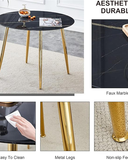 NicBex 40Inch Round Dining Table,Modern Kitchen Table with Imitation Marble Tabletop and Golden Metal Legs for 2 to 4,Leisure Coffee Table for Kitchen,Small Space and Living Room,Easy Clean,Black - LeafyLoom