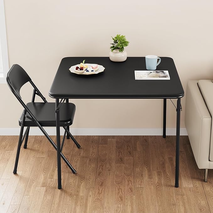 IDEALHOUSE Portable Folding Card Table and Chair Set of 5, Pu Upholstered Foldable Table, and All Metal Folding Chairs, Table and Chairs Suitable for Dining Room, Living Room, Office, Camping - LeafyLoom