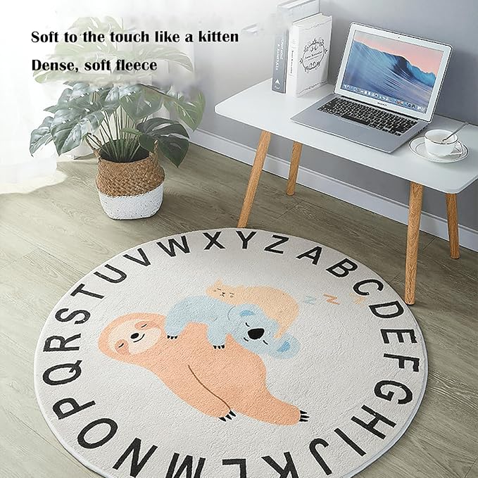 ABC Round Rug for Kids Warm and Soft Alphabet Nursery Animal Area Rugs Fun Rugs for Play Rooms Non-Slip Mats Crawling Mats Decorative Rugs for Bedrooms Living Rooms (Hedgehogs, 47in) - LeafyLoom