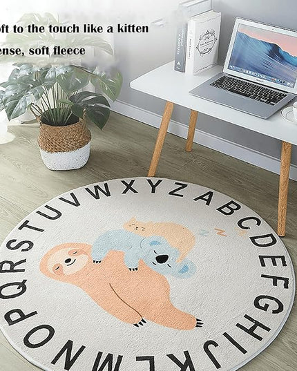 ABC Round Rug for Kids Warm and Soft Alphabet Nursery Animal Area Rugs Fun Rugs for Play Rooms Non-Slip Mats Crawling Mats Decorative Rugs for Bedrooms Living Rooms (Dinosaurs, 63in) - LeafyLoom