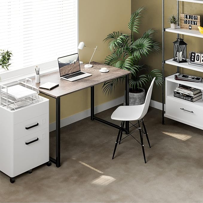 Coleshome 40 Inch Computer Desk, Modern Simple Style Desk for Home Office, Study Student Writing Desk, Grey Oak - LeafyLoom
