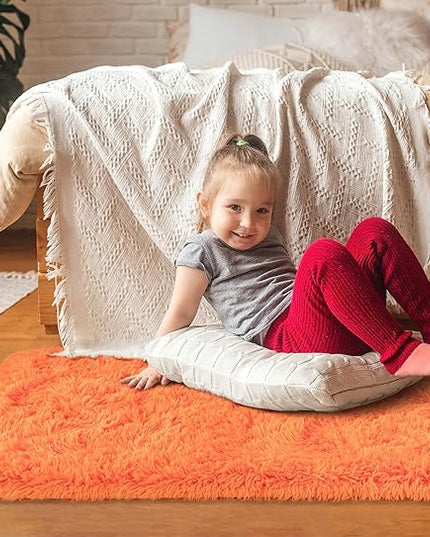 Softlife Area Rug for Bedroom, 2x6 Feet Runner Rug Plush Fluffy Rug for Living Room, Orange Shag Rug for Aesthetic Christmas Room Decor, Modern Fuzzy Faux Fur Carpet for Kids Nursery Room Dorm - LeafyLoom