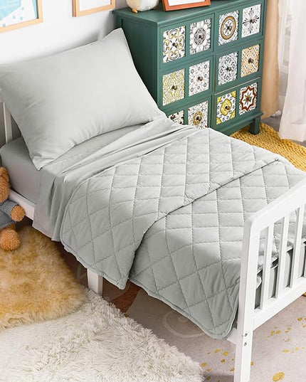 NTBAY Toddler Bedding Set - 4 Piece Soft and Breathable Crib Bedding Set for Boys and Girls, Includes Quilted Comforter, Fitted Sheet, Flat Top Sheet and Envelope Pillowcase, Light Grey - LeafyLoom