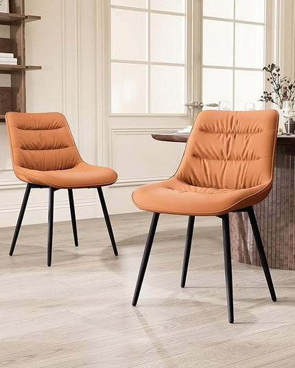 Kidol & Shellder Modern Dining Chairs Set of 2 Kitchen & Dining Room Chairs Upholstered Accent Chair Living Room Chairs Kitchen Chairs Comfy Chair for Bedrooms Waiting Room Home(Matte Orange) - LeafyLoom