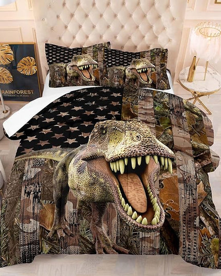 Tailor Shop Dinosaur Boys Comforter Sets Queen Size,Dinosaur Bedding Sets for Kids Teens,Camo Comforter Sets American Flag Comforter Sets with 1 Comforter 2 Pillowcase… - LeafyLoom