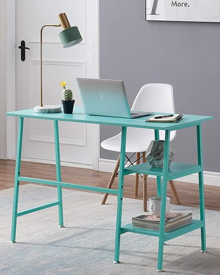 VECELO 43 Inch Computer Modern Student Writing home-office, Ladder Desk, Blue +Blue Leg - LeafyLoom