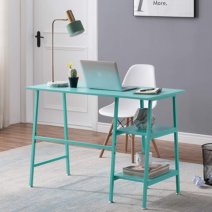 VECELO 43 Inch Computer Modern Student Writing home-office, Ladder Desk, Blue +Blue Leg - LeafyLoom