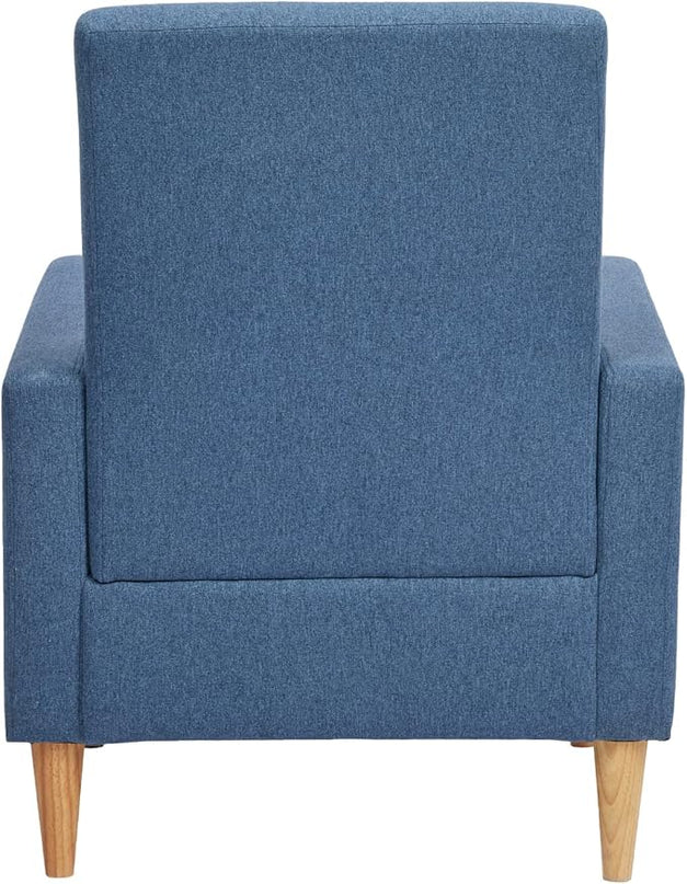 COLAMY Modern Upholstered Accent Chair Armchair with Pillow, Fabric Reading Living Room Side Chair,Single Sofa with Lounge Seat and Wood Legs, Blue - LeafyLoom