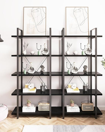 Tall Bookshelf with Large Storage,5 Tier Bookcase in Bedroom,Living Room and Office,Modern Wide Bookcase Shelf for Storing Books/Plants,Black - LeafyLoom