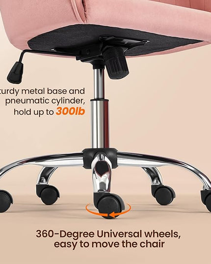 Yaheetech Velvet Vanity Chair Makeup Chair Cute Office Chair Aesthetic Desk Chair Height Adjustable Task Chairs 360° Swivel Computer Chair Living Room Chairs with Arms&Stainless Base Accent Pink - LeafyLoom