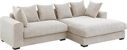 110" Modern L-shaped Sectional Sofa with Big Chaise,Upholstered Sleeper Couch W/ 6 Throw Pillows & Generously Armrests,Easy Assembly,Spacious Loveseat for Living Room Apartment Home,Beige - LeafyLoom