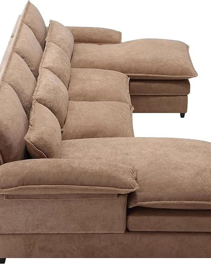 Symmetrical Modular Sectional Sofa with Chaise Lounge, 6 Seater Fabric Upholstered Cloud Couch, U Shaped Oversized Sleeper Sofa&Couches with Thicked Cushion & Detackable Backrest Living Room - LeafyLoom