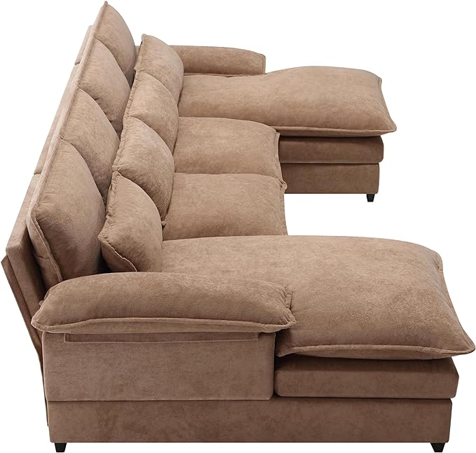 Symmetrical Modular Sectional Sofa with Chaise Lounge, 6 Seater Fabric Upholstered Cloud Couch, U Shaped Oversized Sleeper Sofa&Couches with Thicked Cushion & Detackable Backrest Living Room - LeafyLoom