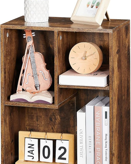 VECELO Small Bookshelf, 3 Cube Shelf, Fits Tallest Hardcovers, Horizontal Available, Short Bookcase for Small Spaces, Vintage Brown - LeafyLoom