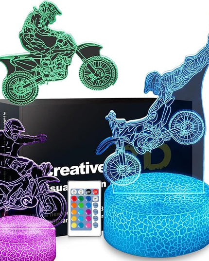 Motocross Night Light,Gifts for Boy, 3D Illusion Lamp,Kids Bedside Lamp,16 Color Change Decor Lamp with Remote & Smart Touch, Gifts for Christmas Birthday Boys Men Girls - LeafyLoom