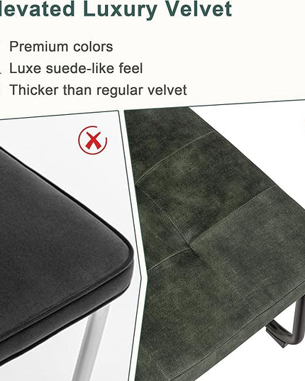 Mid Century Modern Dining Chairs Set of 2, Rattan Cantilever Kitchen Chairs, Dining Room Chairs Old Green Upholstered, Solid Wood Cane Back, Black Stainless Chrome Base Heavy Duty - LeafyLoom